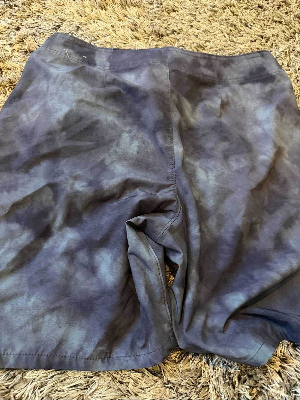 Hollister Men's Navy Tie-Dye Swim Trunks with White Drawstring